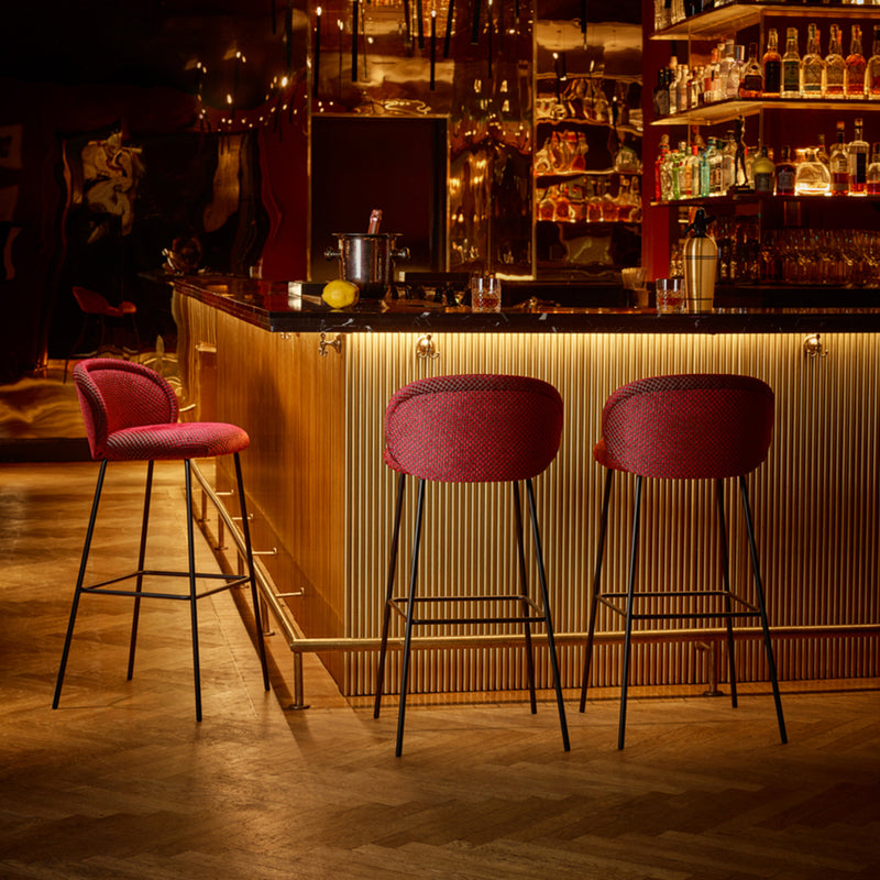 freifrau | ona barstool | wooden frame black oak | riga noir + gobelin eden