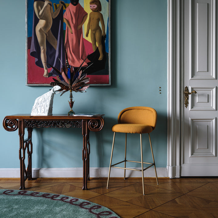 freifrau | ona barstool | wooden frame black oak | riga noir + gobelin eden