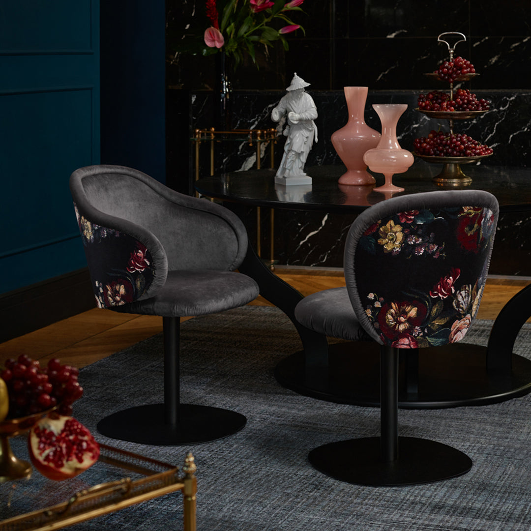 freifrau | ona barstool | wooden frame black oak | riga noir + gobelin eden