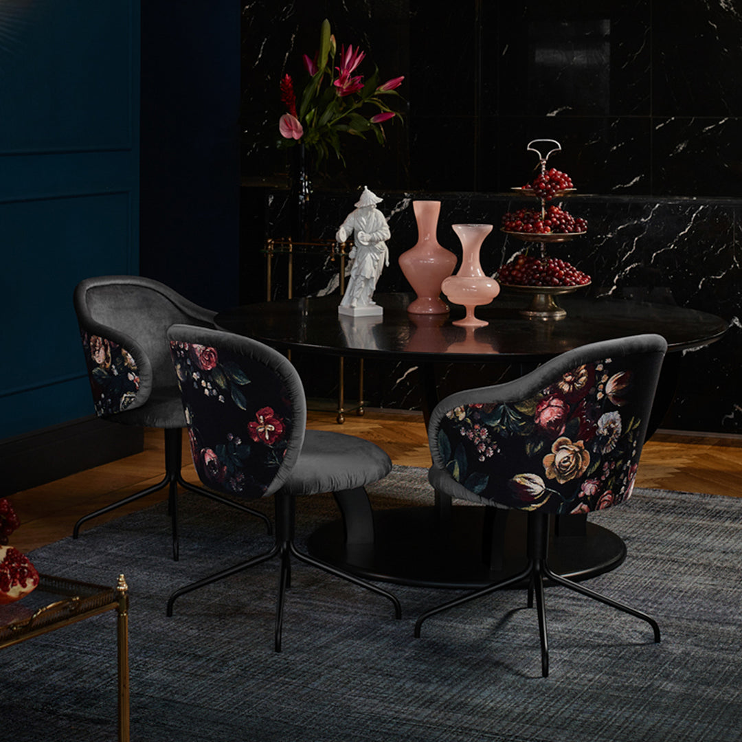 freifrau | ona barstool | wooden frame black oak | riga noir + gobelin eden