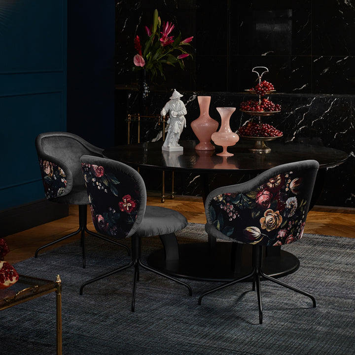 freifrau | ona barstool | wooden frame black oak | riga noir + gobelin eden