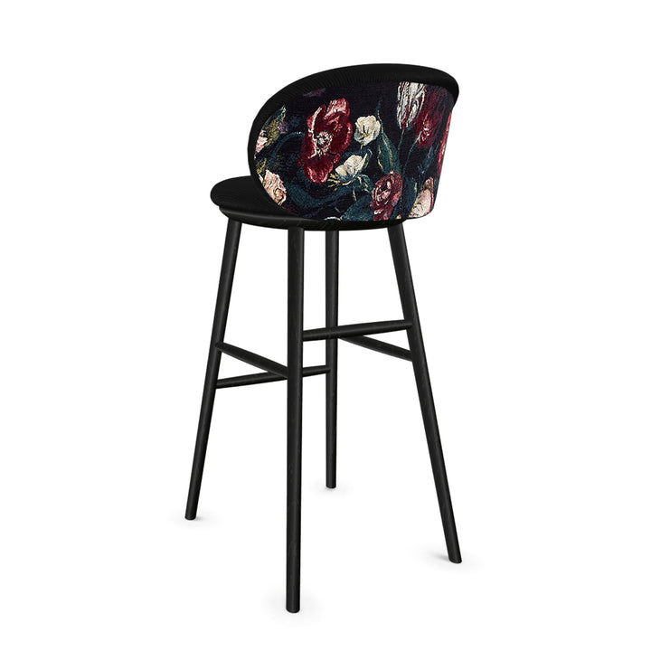 freifrau | ona barstool | wooden frame black oak | riga noir + gobelin eden