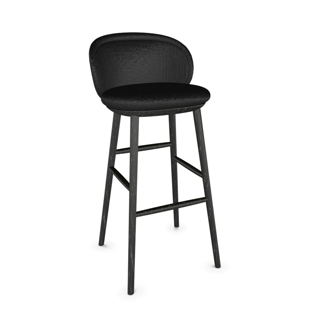 freifrau | ona barstool | wooden frame black oak | riga noir + gobelin eden
