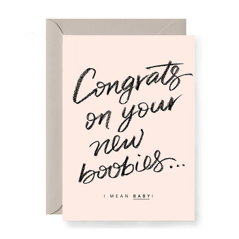 galina dixon | greeting card | congrats on your new boobies | blush