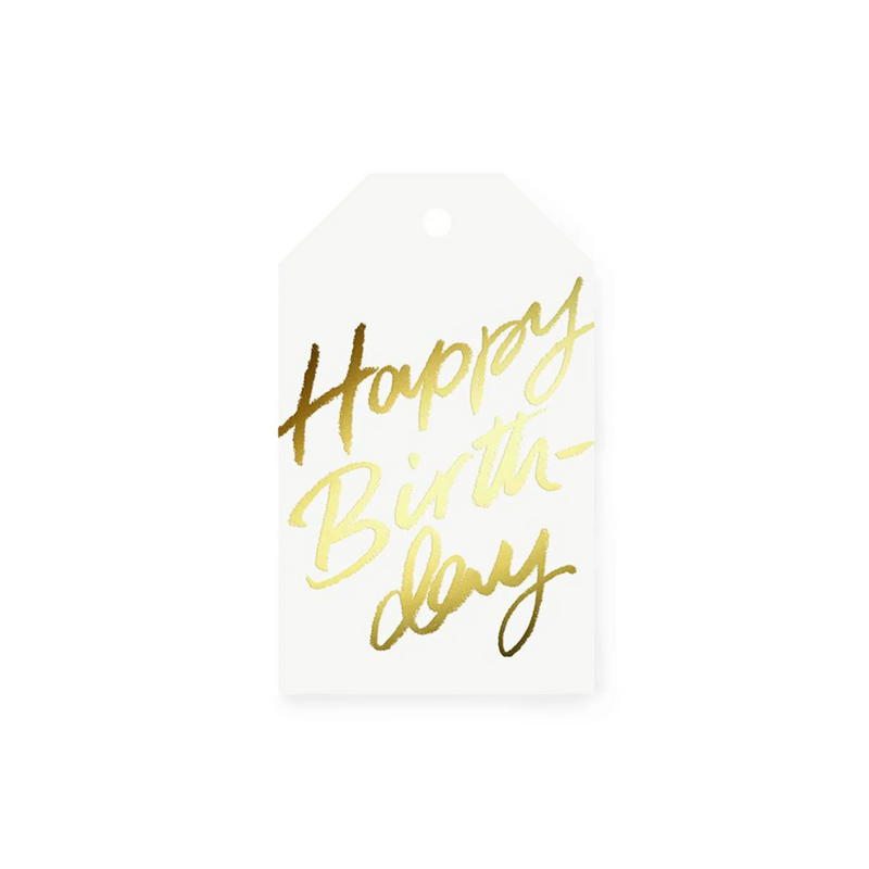 galina dixon | gift tag | happy birthday white + gold text