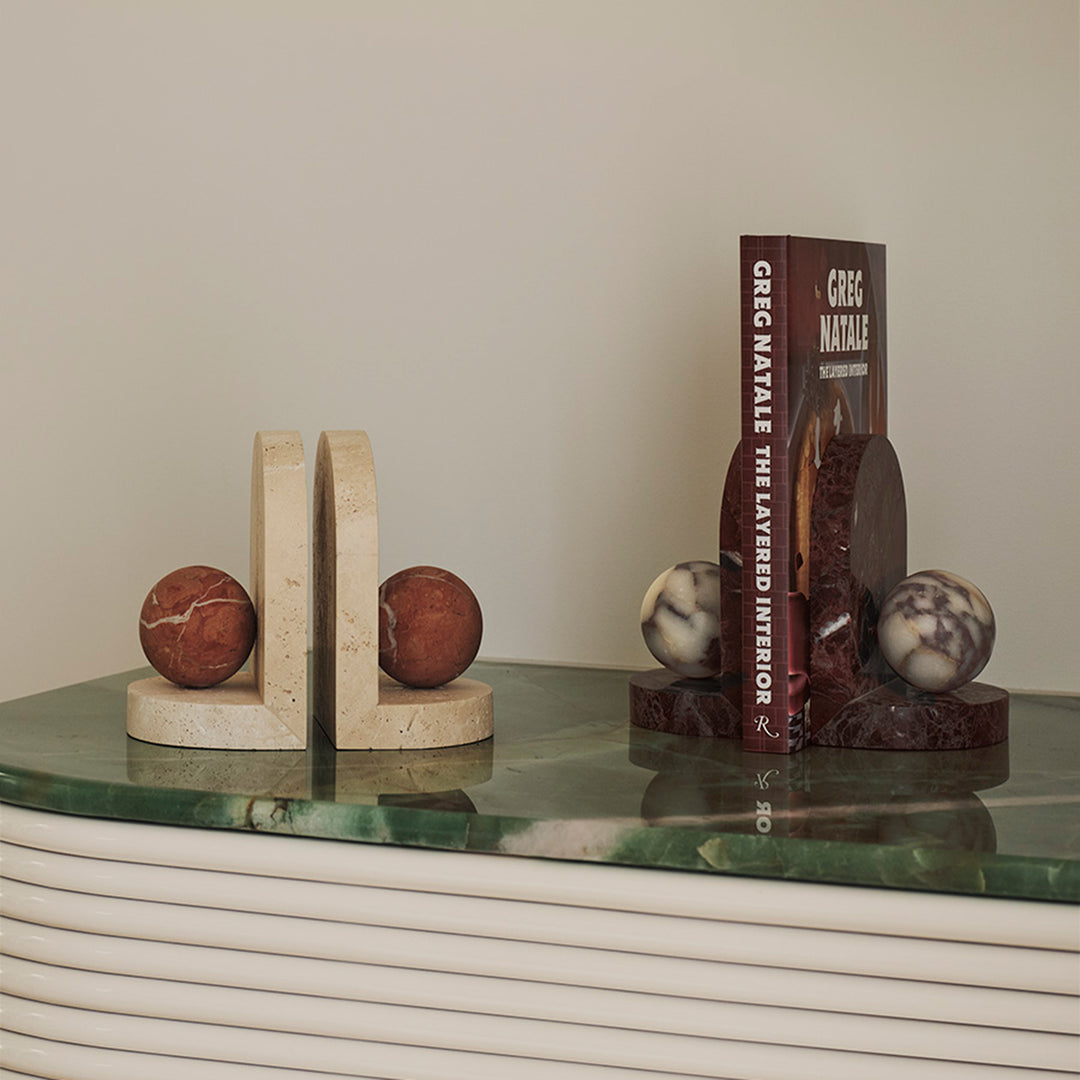 greg natale | blitz marble bookend set | travertine + coral