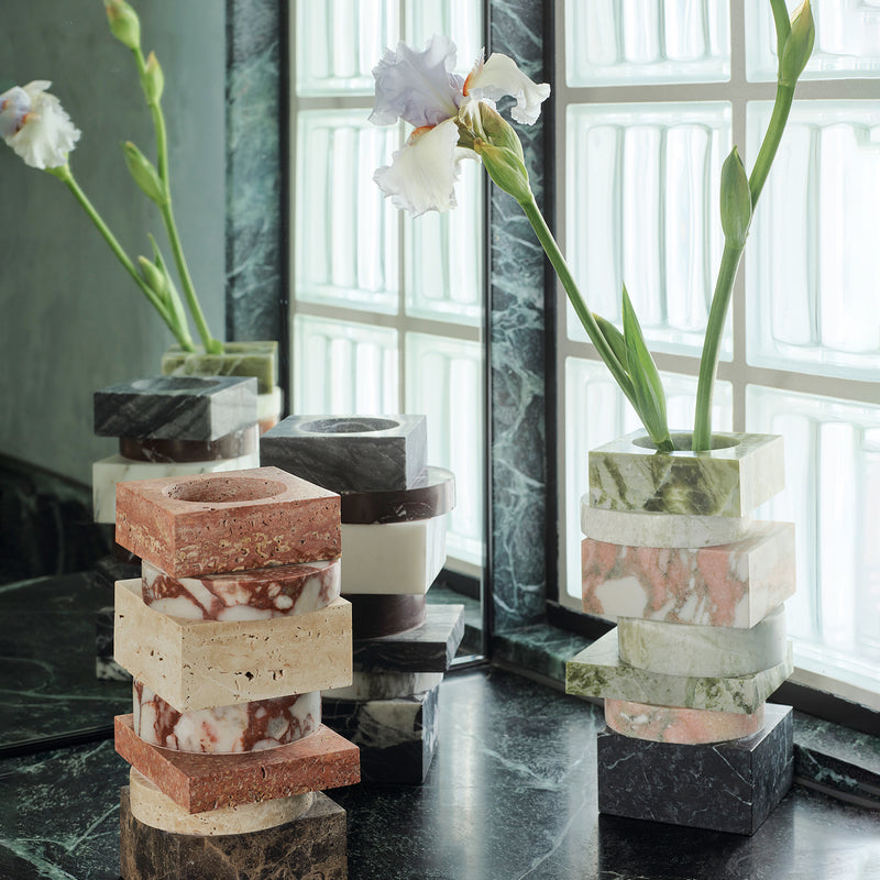 greg natale | pila vase | irish green + blue onyx + rose+ verde marble