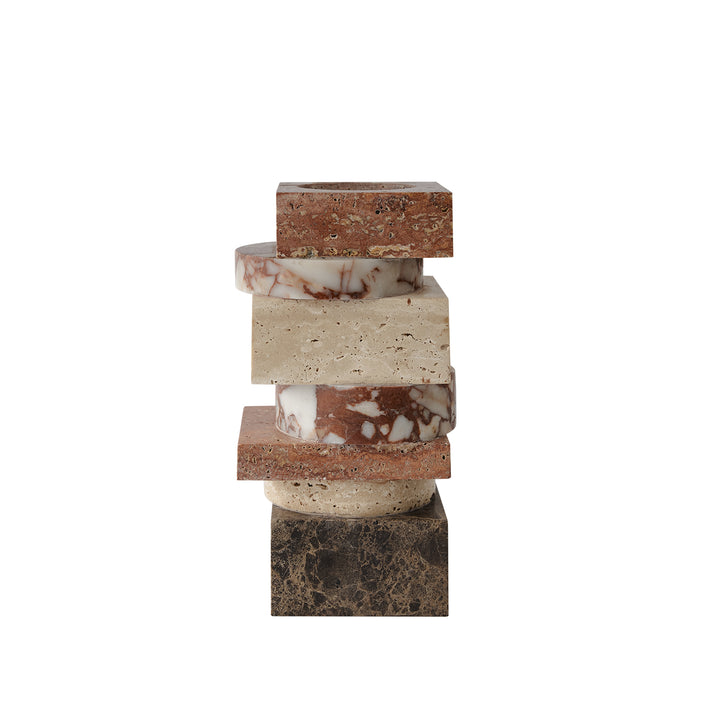 greg natale | pila vase | travertine + rosso + emperador marble