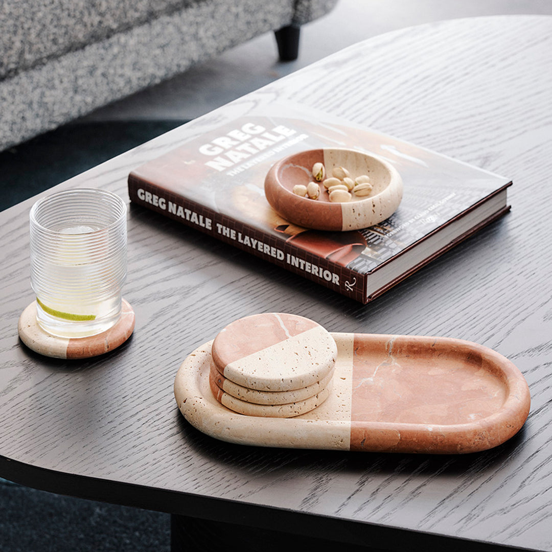 greg natale | polar coaster | set of 4 | coral + travertine