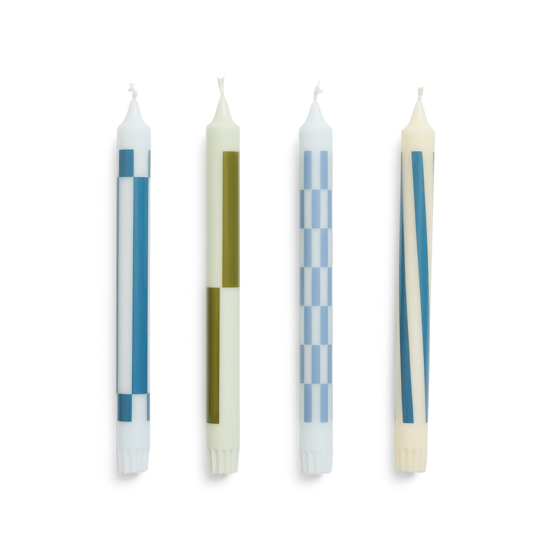 hay | pattern candle | set of 4 | green + blue