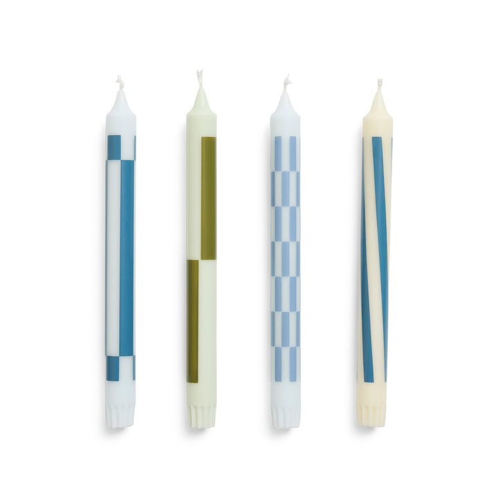 hay | pattern candle | set of 4 | green + blue
