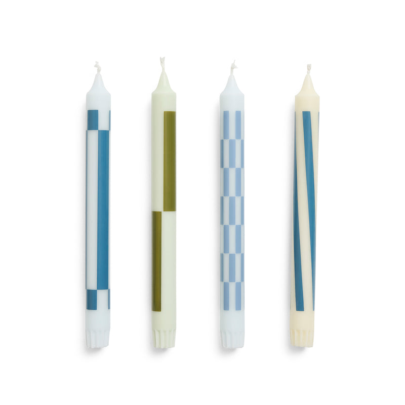 hay | pattern candle | set of 4 | green + blue