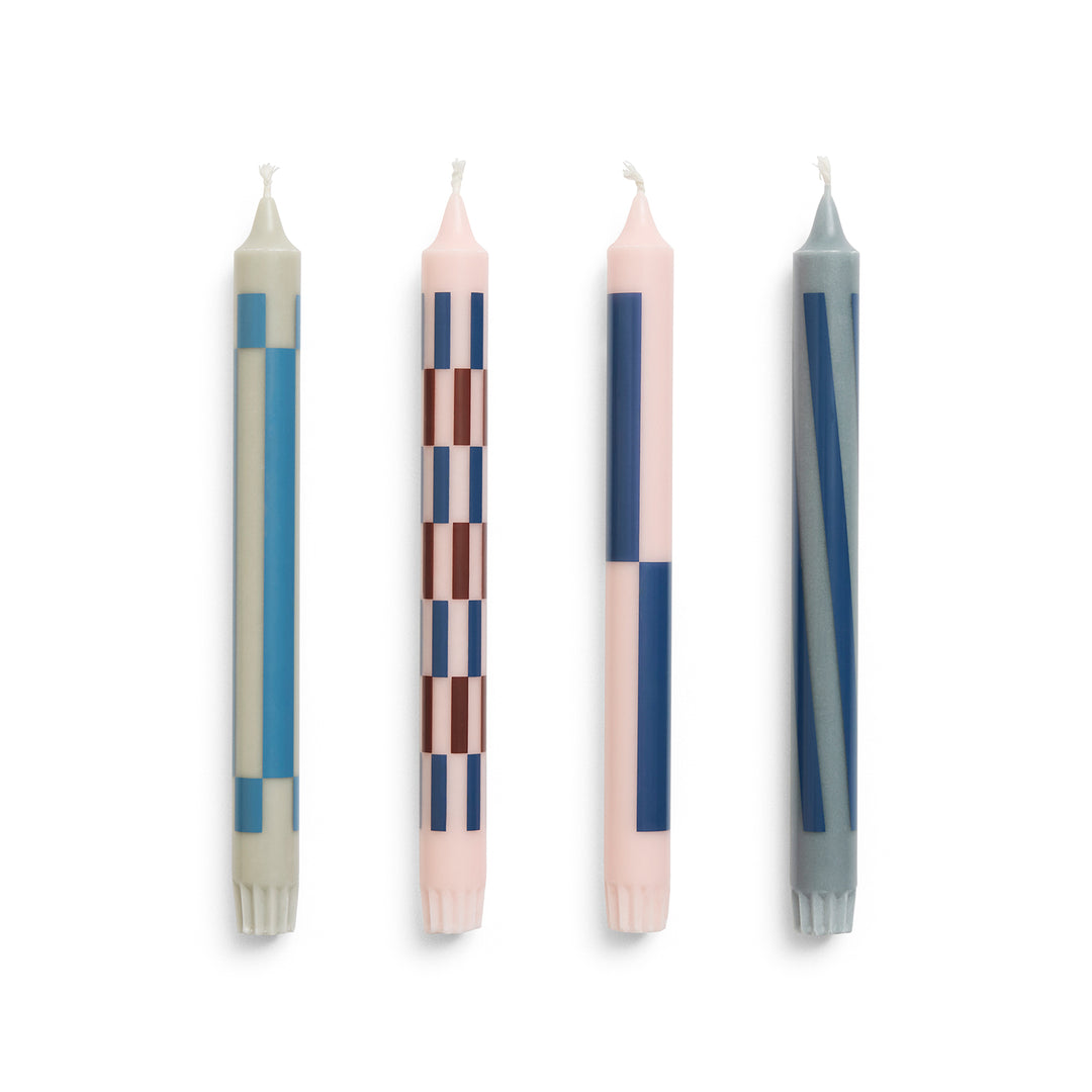 hay | pattern candle | set of 4 | light pink + blue