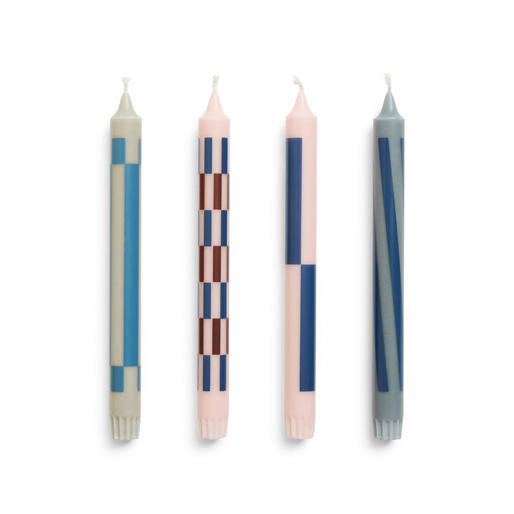 hay | pattern candle | set of 4 | light pink + blue