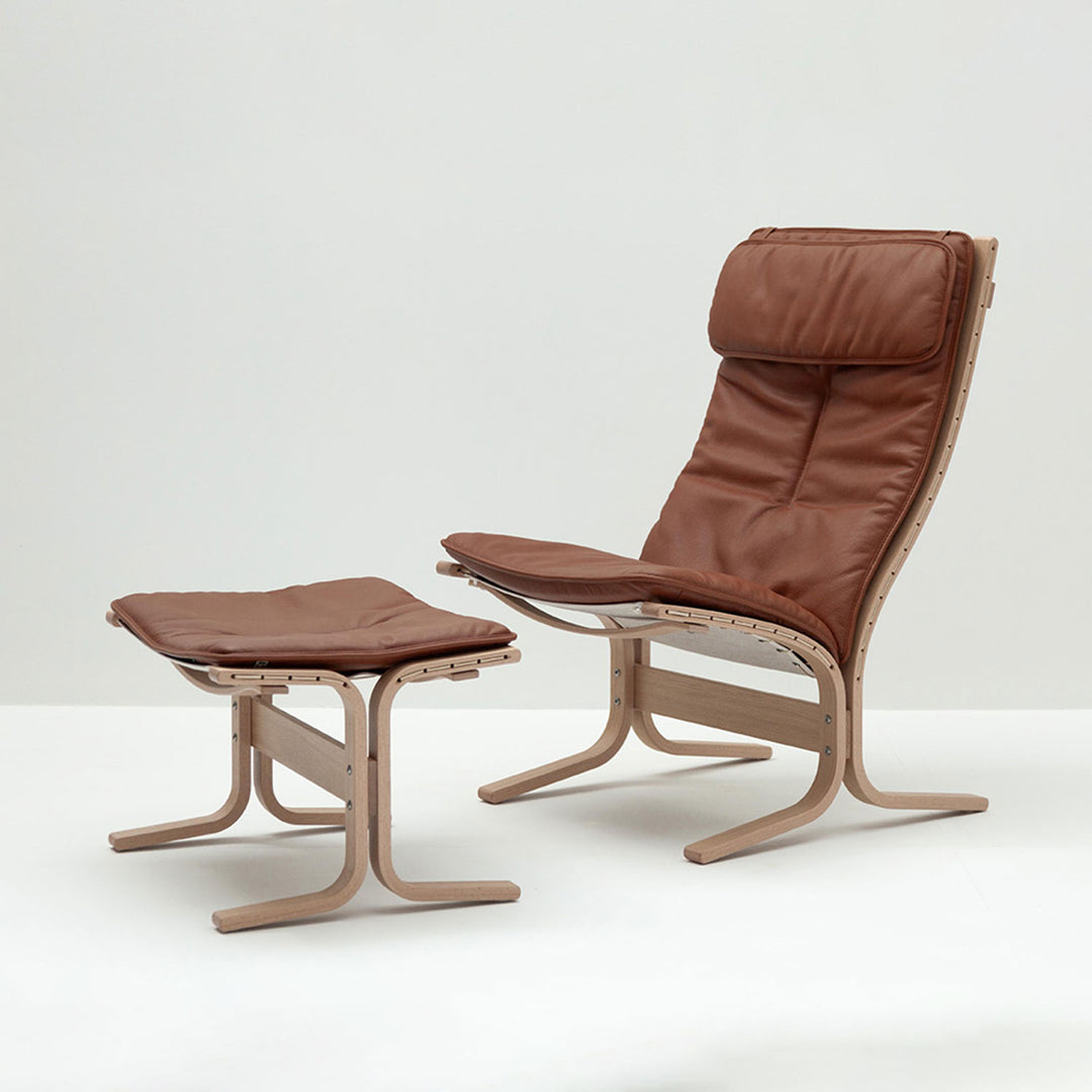 hjelle | siesta fiora 305N chair | high back with neck cushion | oak + rustical tan leather