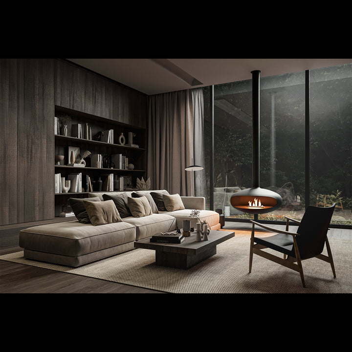 icon fires | the iconic 900 hanging fireplace | matte black