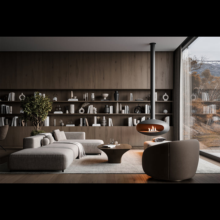 icon fires | the iconic 900 hanging fireplace | matte black