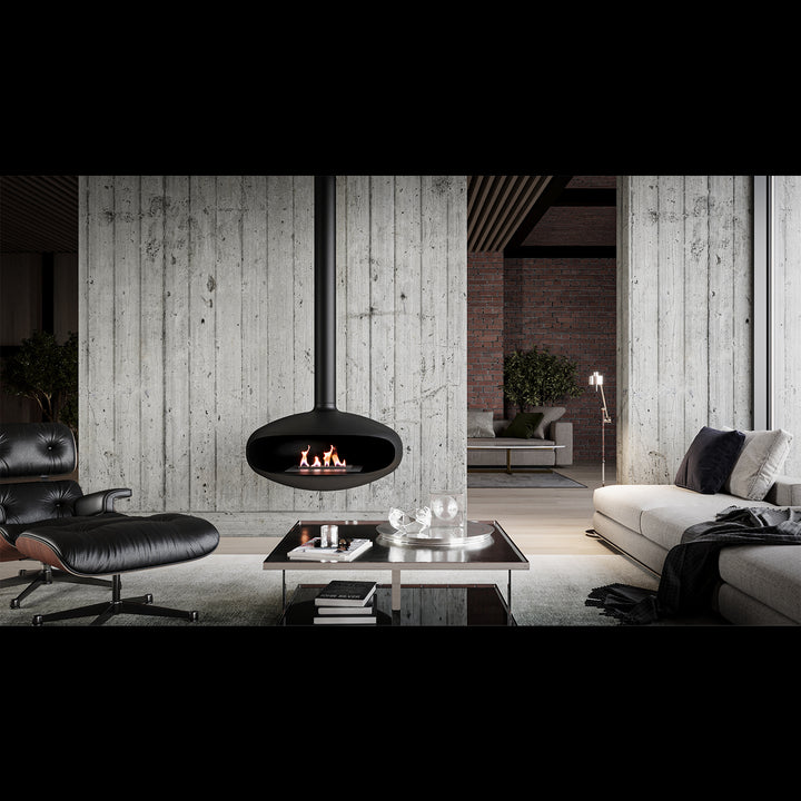 icon fires | the iconic 900 hanging fireplace | matte black
