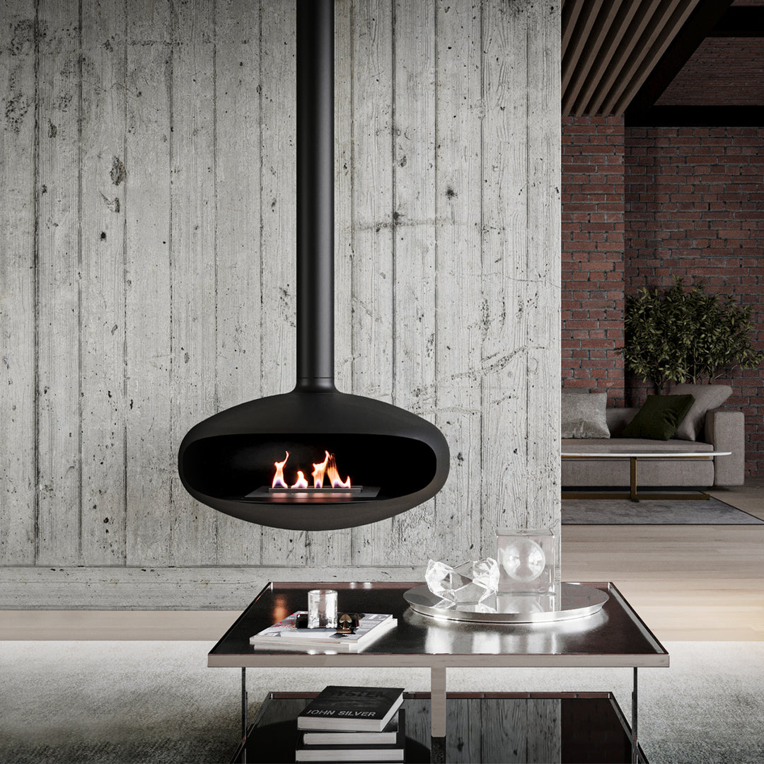 icon fires | the iconic 900 hanging fireplace | matte black
