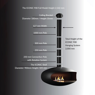 icon fires | the iconic 900 hanging fireplace | matte black