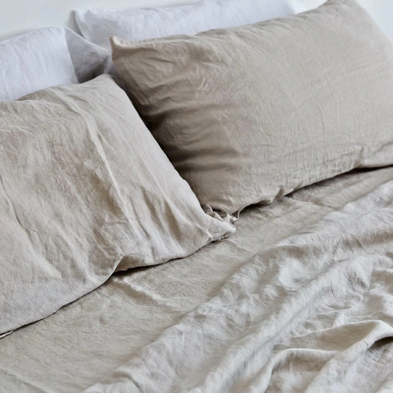 in bed | linen flat sheet | queen | dove grey  - LC