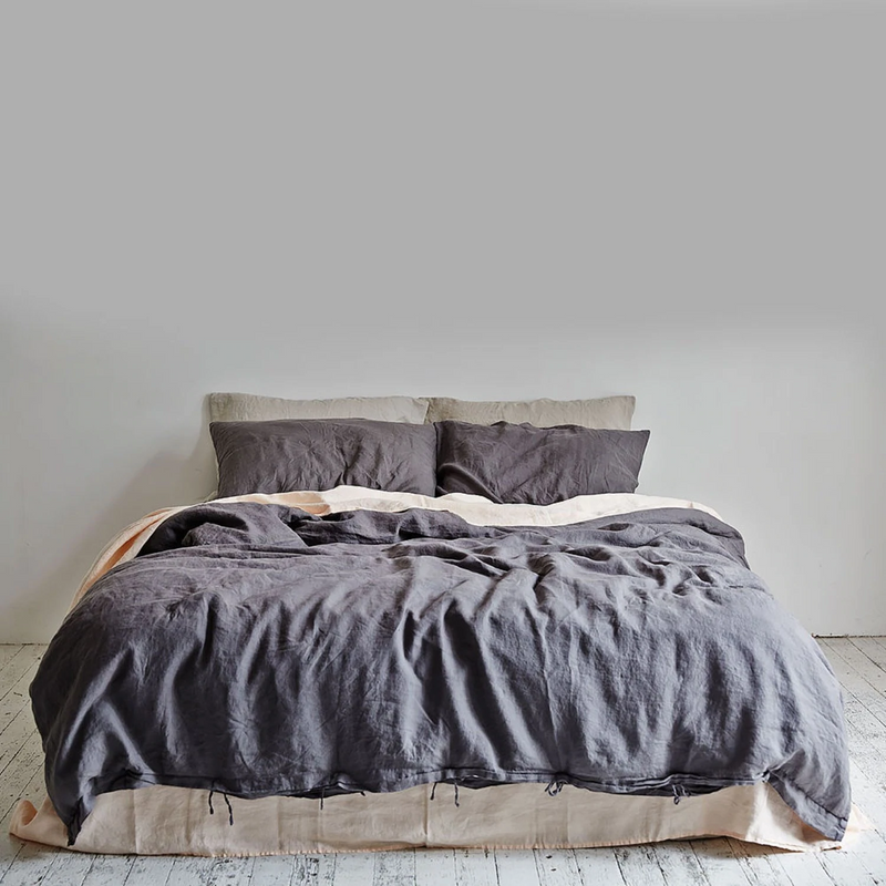 in bed | linen duvet cover | queen | charcoal - LC