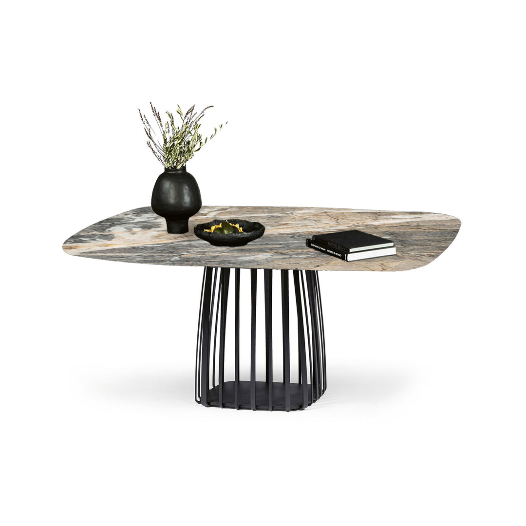 janua | low dining | bc 07 basket table | earth blue stone + black base 145x110cm
