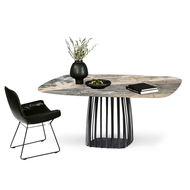 janua | low dining | bc 07 basket table | earth blue stone + black base 145x110cm