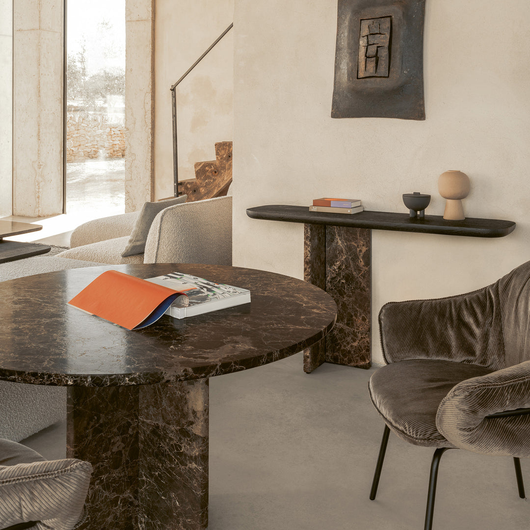 janua | bc 19 t-rox console table oval | american walnut + emperador stone | leg left | 120cm