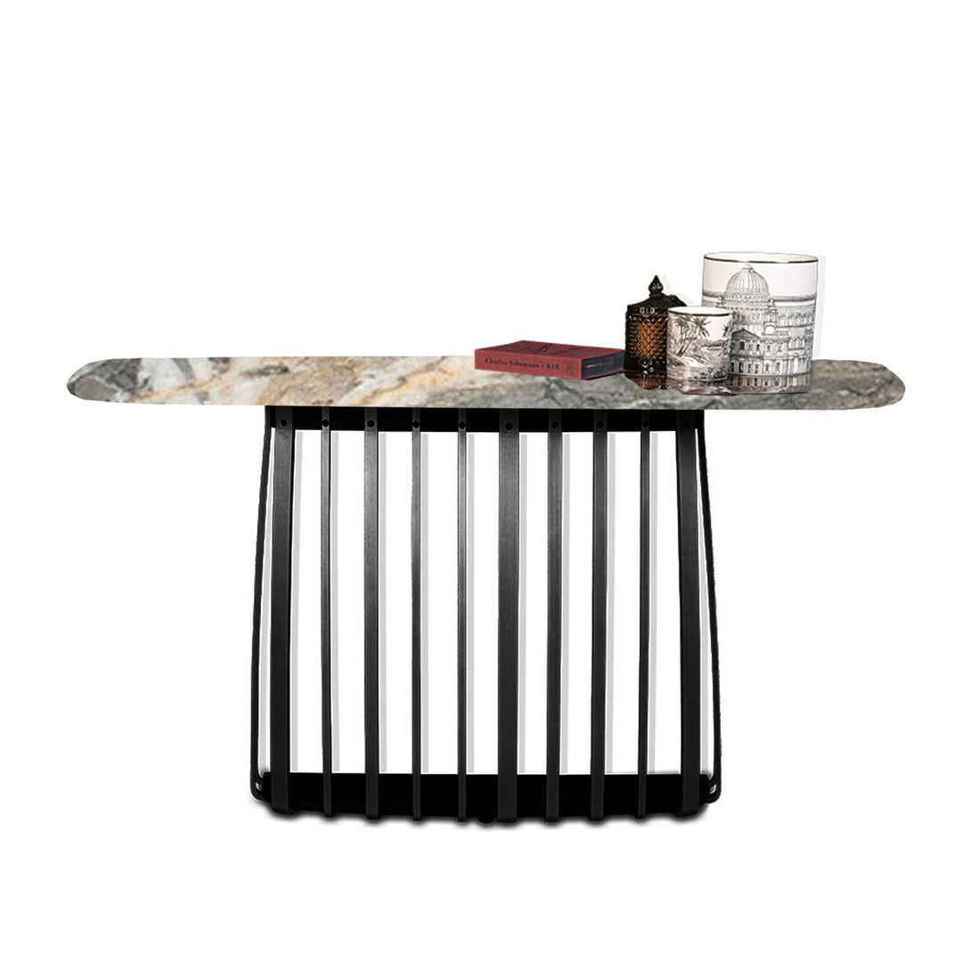 janua | bc 10 basket console table | earth blue stone + black base