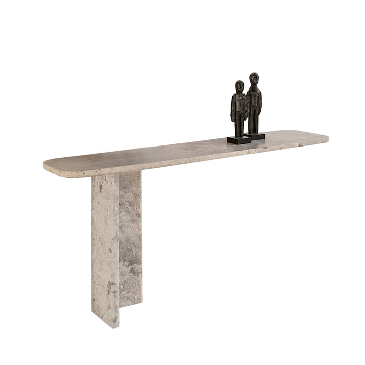 janua | bc 19 t-rox console table oval | white pigmented oak + travertine striato 120cm