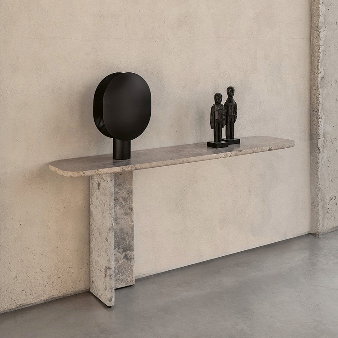 janua | bc 19 t-rox console table oval | white pigmented oak + travertine striato 120cm