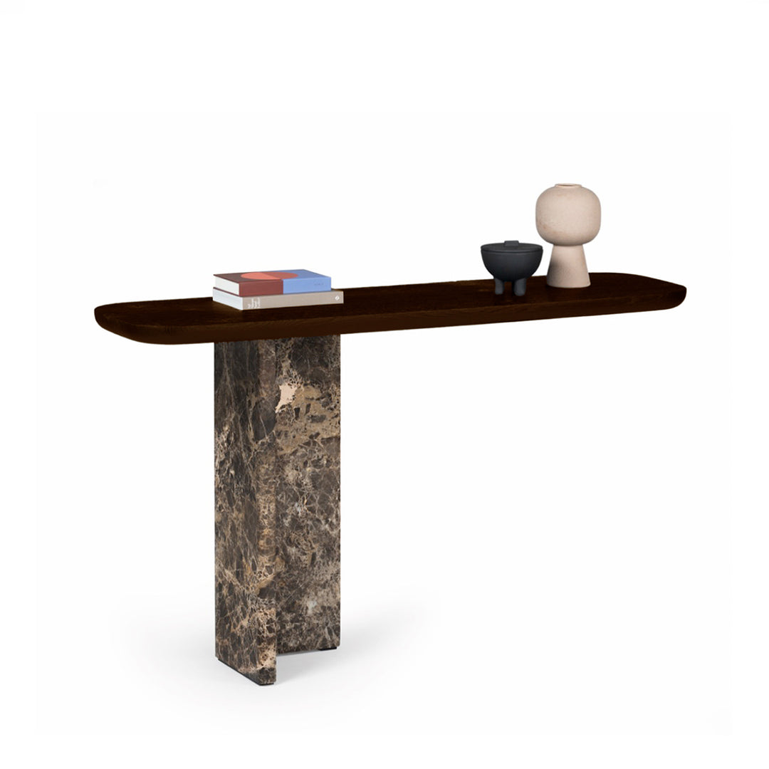 janua | bc 19 t-rox console table oval | american walnut + emperador stone | leg left | 120cm