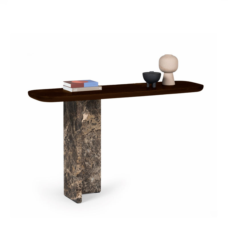 janua | bc 19 t-rox console table oval | american walnut + emperador stone 120cm