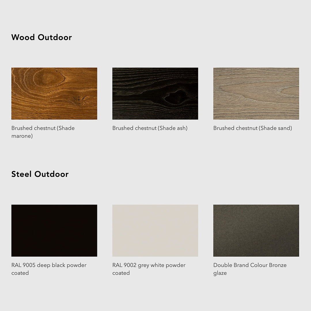 janua | bn 01 outdoor bench with backrest + wedge pillow | brushed chestnut sand + bronze base + natte heather grey 270cm