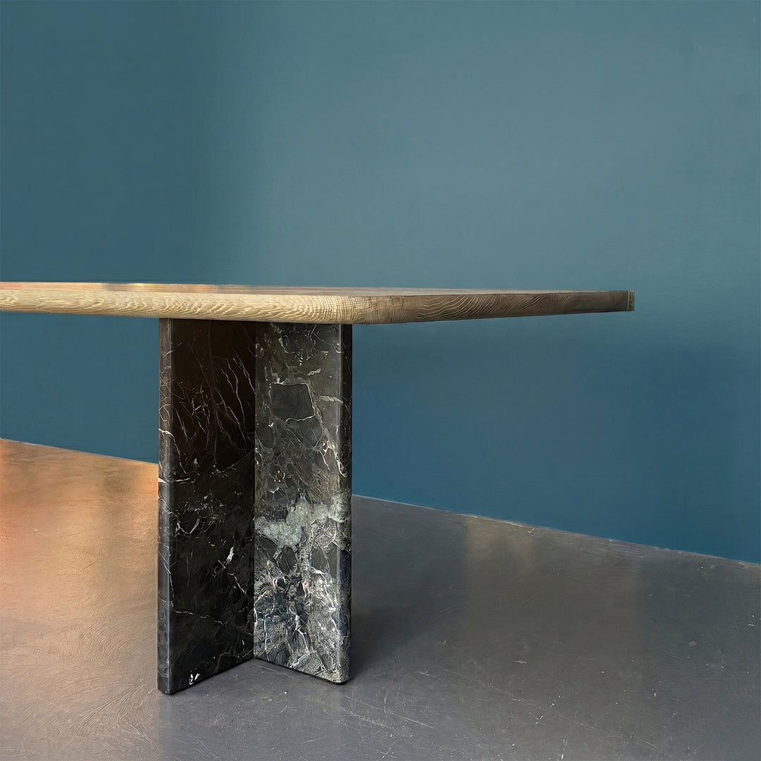 janua | BC17 t-rox dining table | top - soft rectangle schotten & hansen M1 | legs - verde lepanto stone | 280 x 100cm