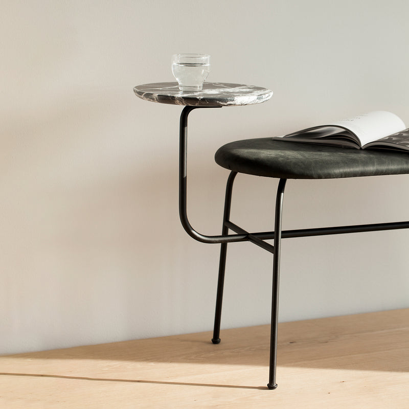 audo copenhagen (menu) | afteroom bench | black (dark green)  leather + marquina marble side table