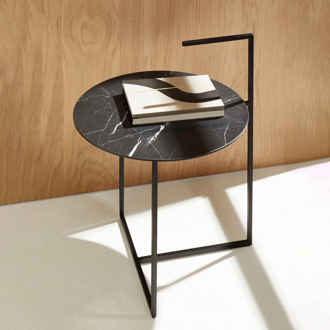 moeller design | CARRY side table | white calacatta ceramic + gold frame