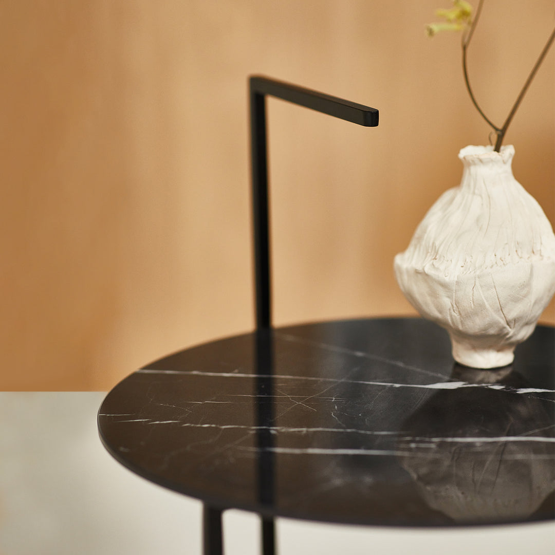 moeller design | CARRY side table | white calacatta ceramic + gold frame