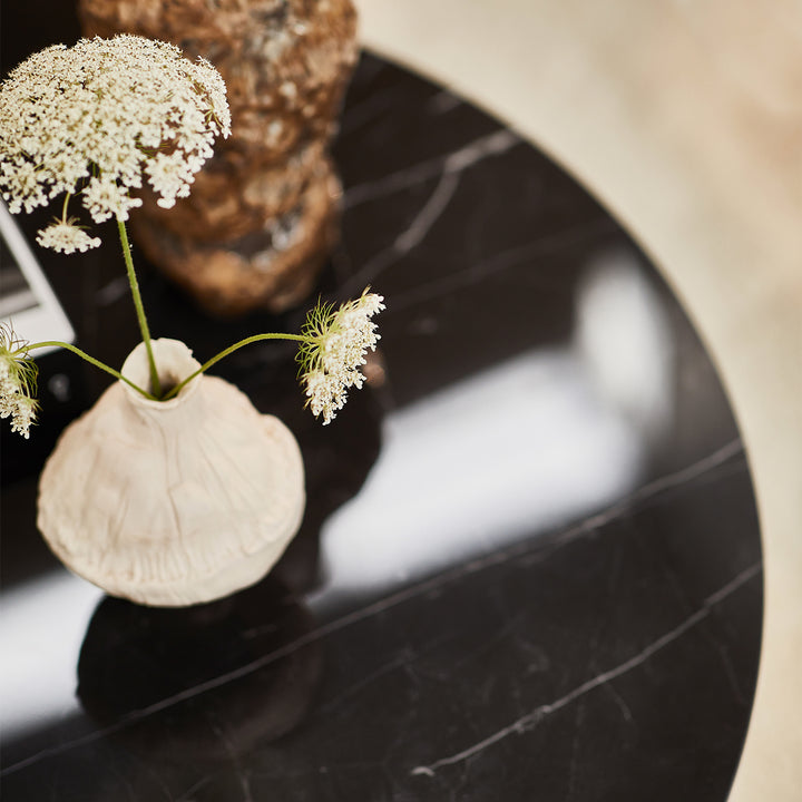 moeller design | CARRY side table | white calacatta ceramic + gold frame