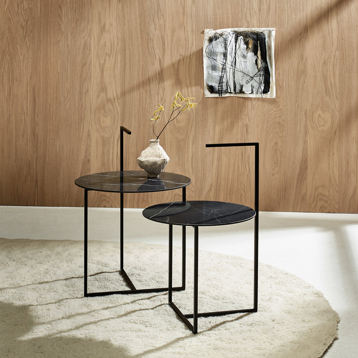 moeller design | CARRY side table | white calacatta ceramic + gold frame