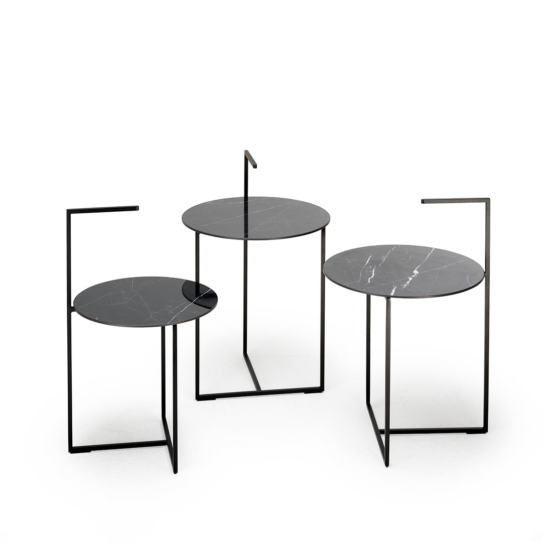 moeller design | CARRY side table | white calacatta ceramic + gold frame