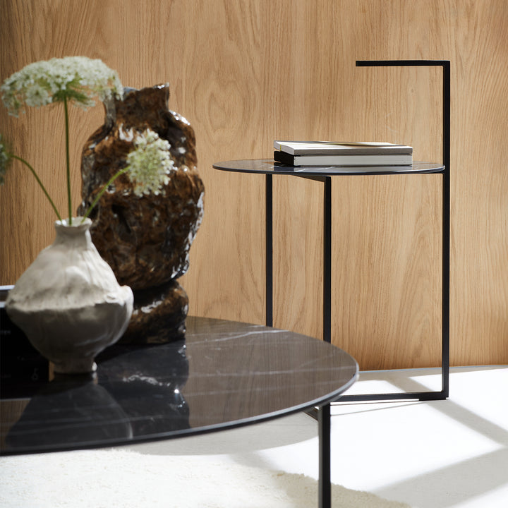 moeller design | CARRY coffee table | white calacatta ceramic + gold frame