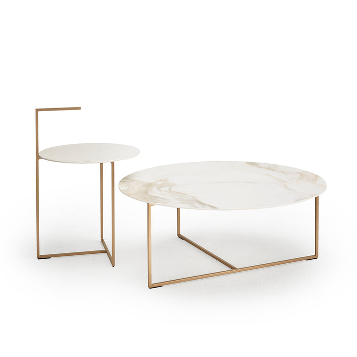 moeller design | CARRY coffee table | white calacatta ceramic + gold frame