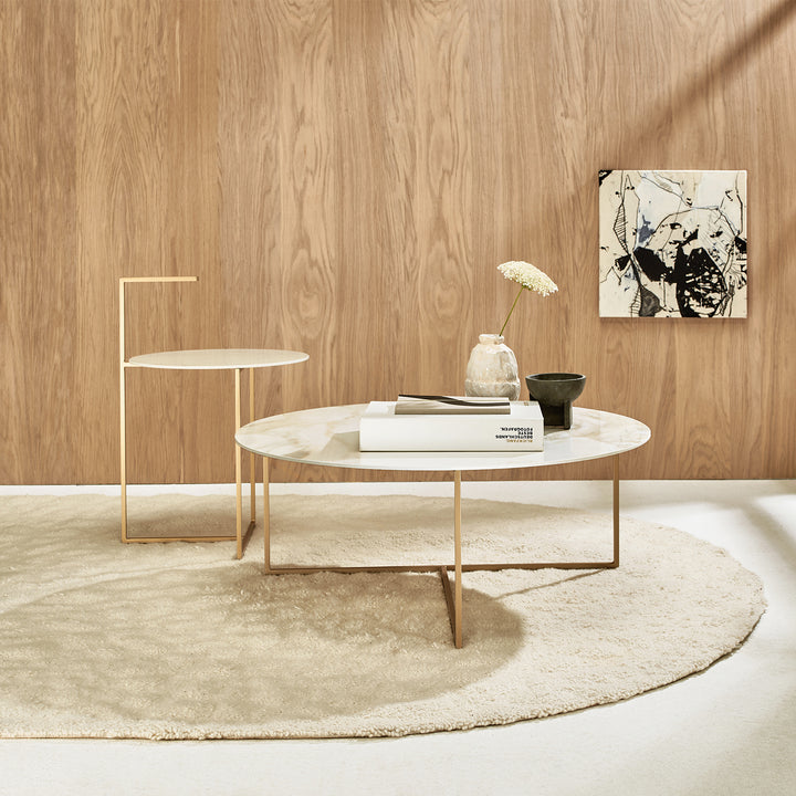 moeller design | CARRY coffee table | white calacatta ceramic + gold frame