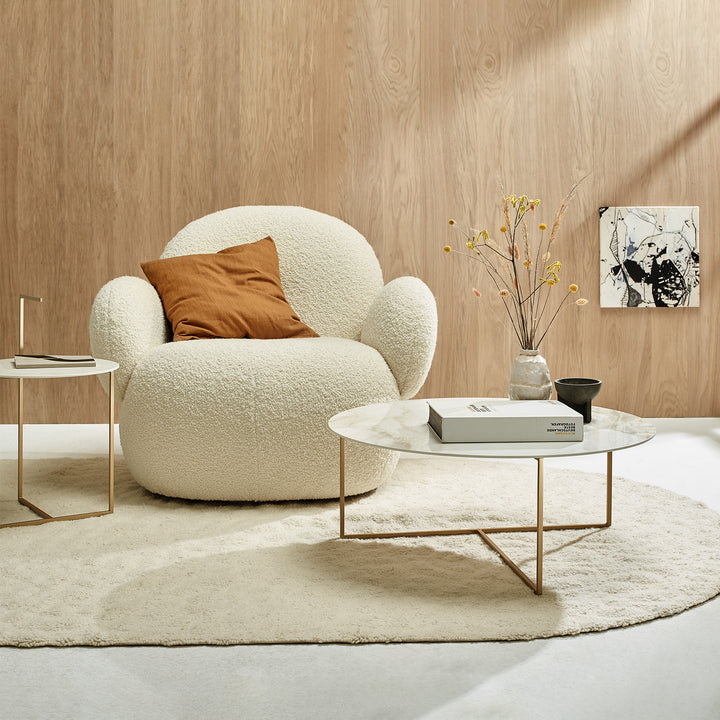 moeller design | CARRY coffee table | white calacatta ceramic + gold frame