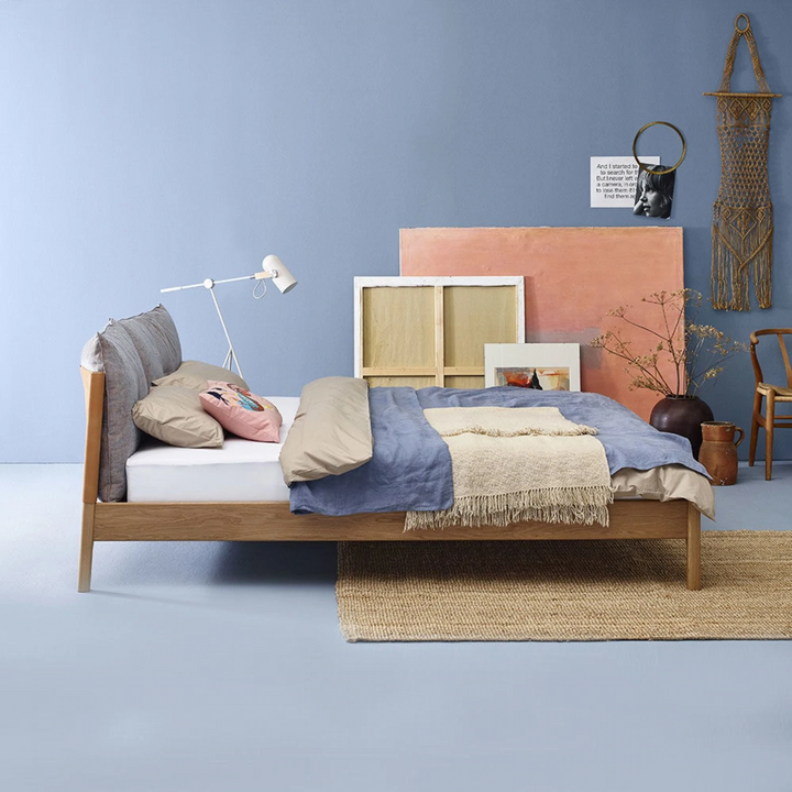 moeller design | LIV king bed | oak + whisky leather