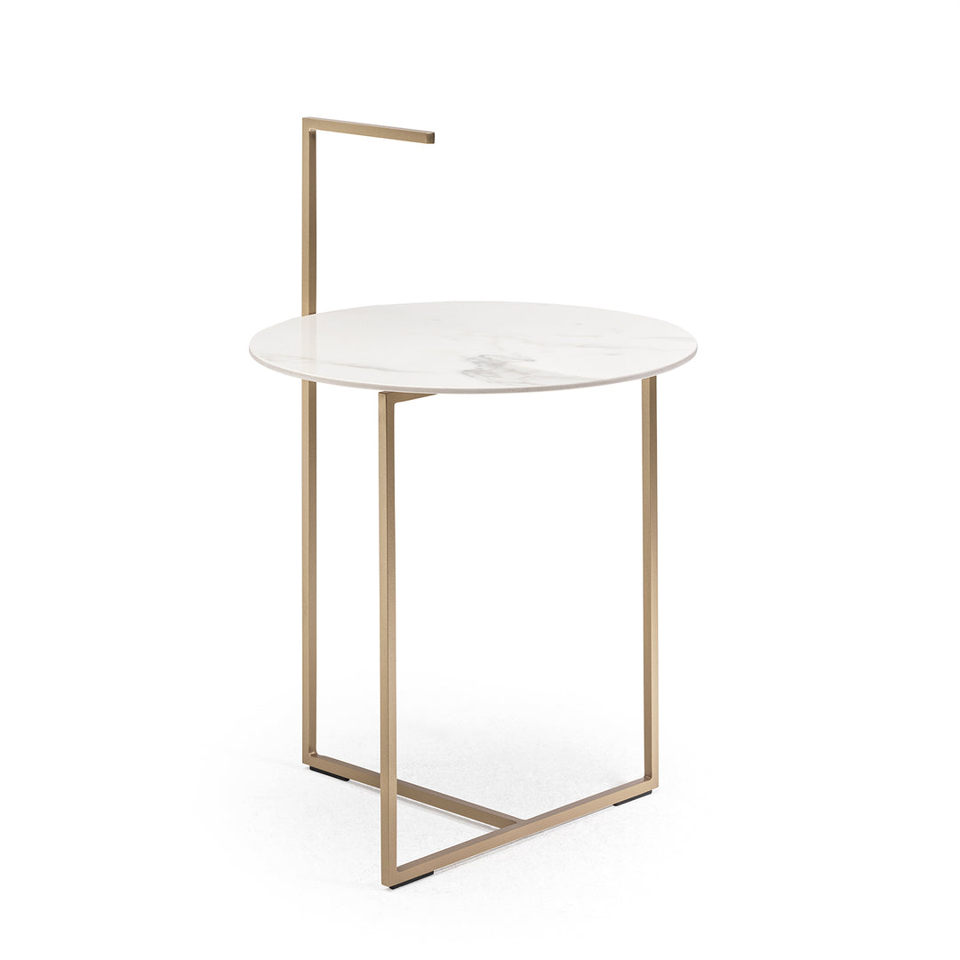 moeller design | CARRY side table | white calacatta ceramic + gold frame