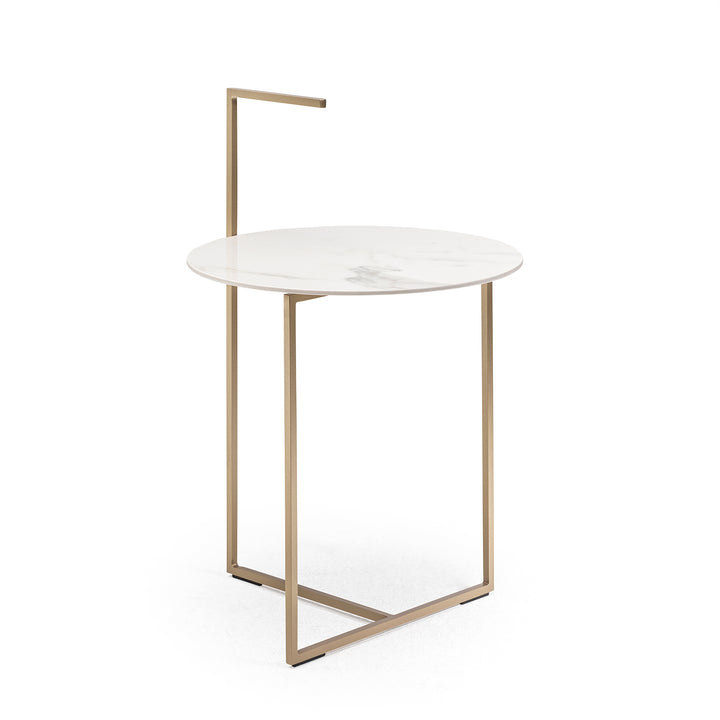 moeller design | CARRY side table | white calacatta ceramic + gold frame