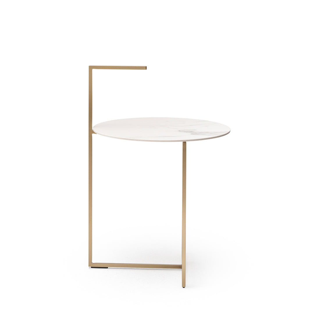 moeller design | CARRY side table | white calacatta ceramic + gold frame